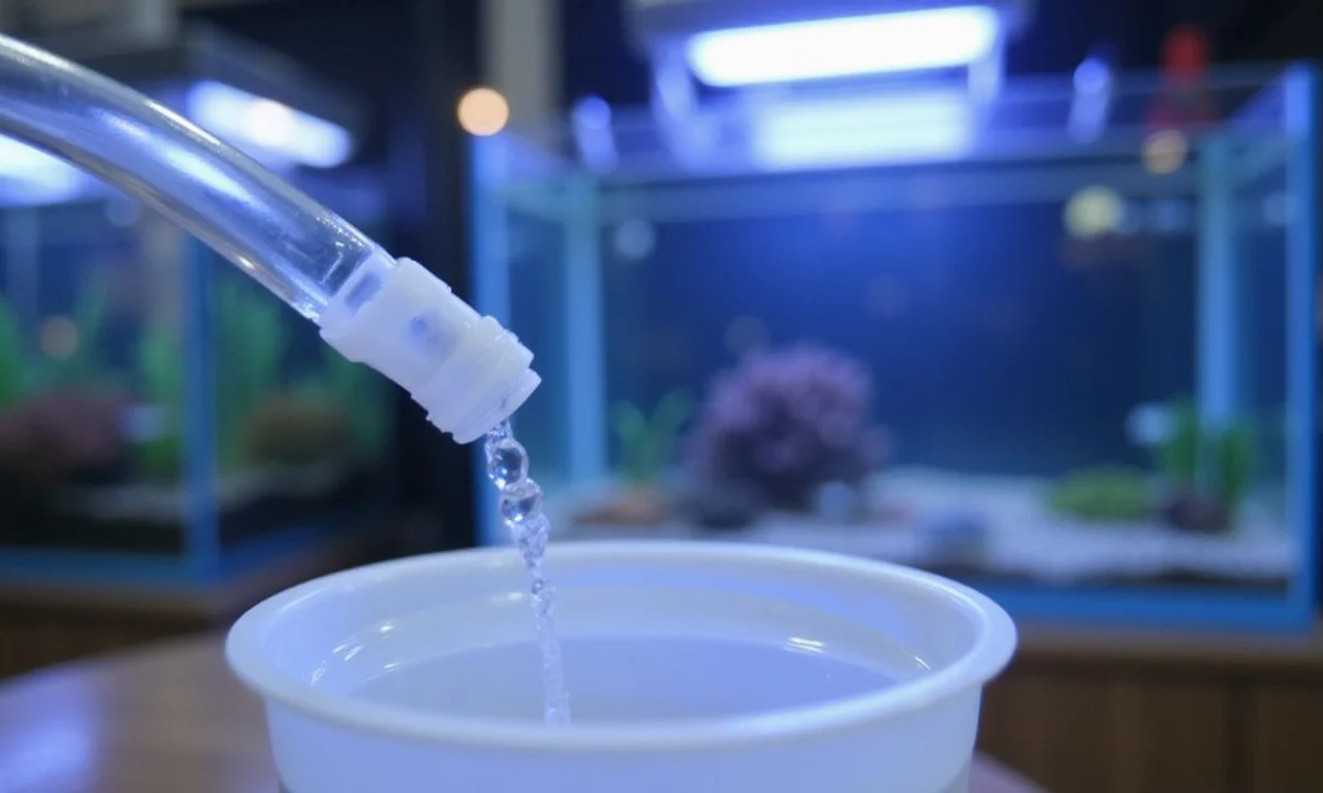 Airline tubing dripping slowly into acclimation bucket