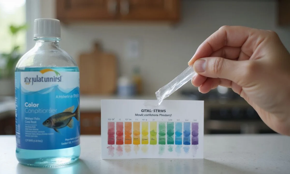 Test strip and dechlorinator bottle