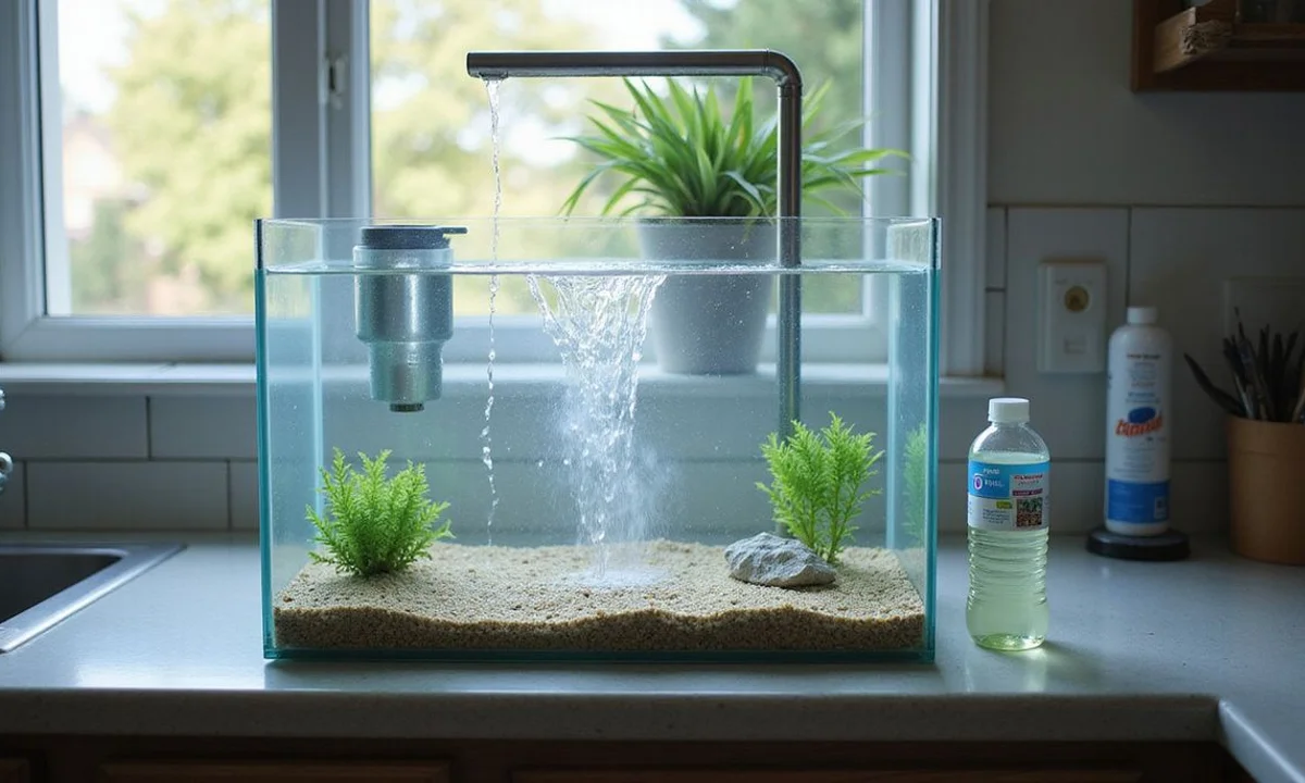 New empty aquarium with filter running