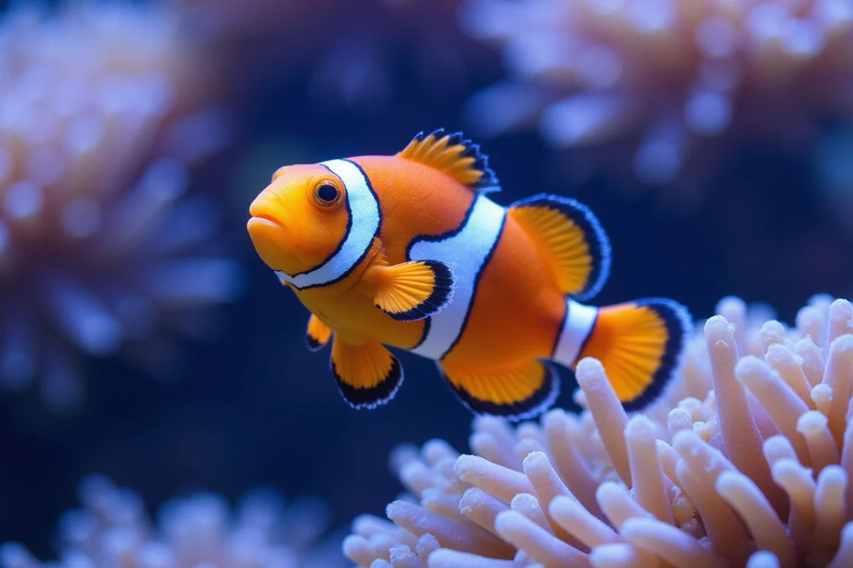 Healthy clownfish in a clean reef tank