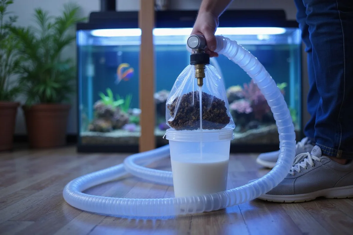 Drip acclimation setup with fish in a bucket and airline tubing
