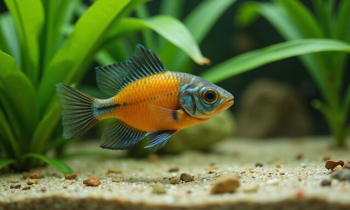 Dwarf apistogramma cichlid in a planted tank