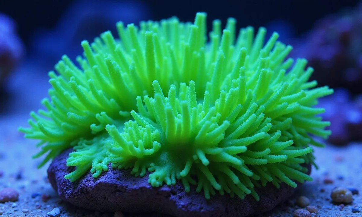 Green star polyp spreading across rockwork