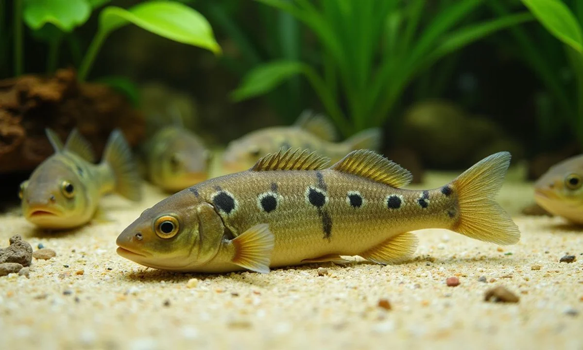 Group of corydoras catfish on sandy bottom
