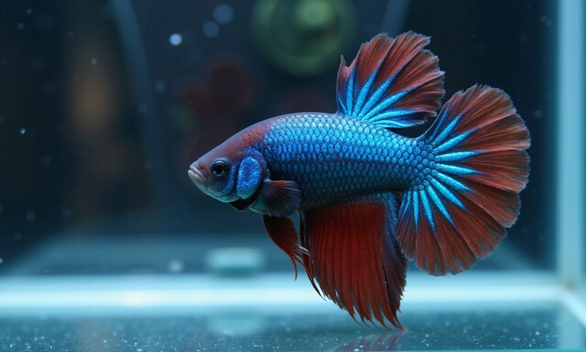 Halfmoon betta flaring at a mirror