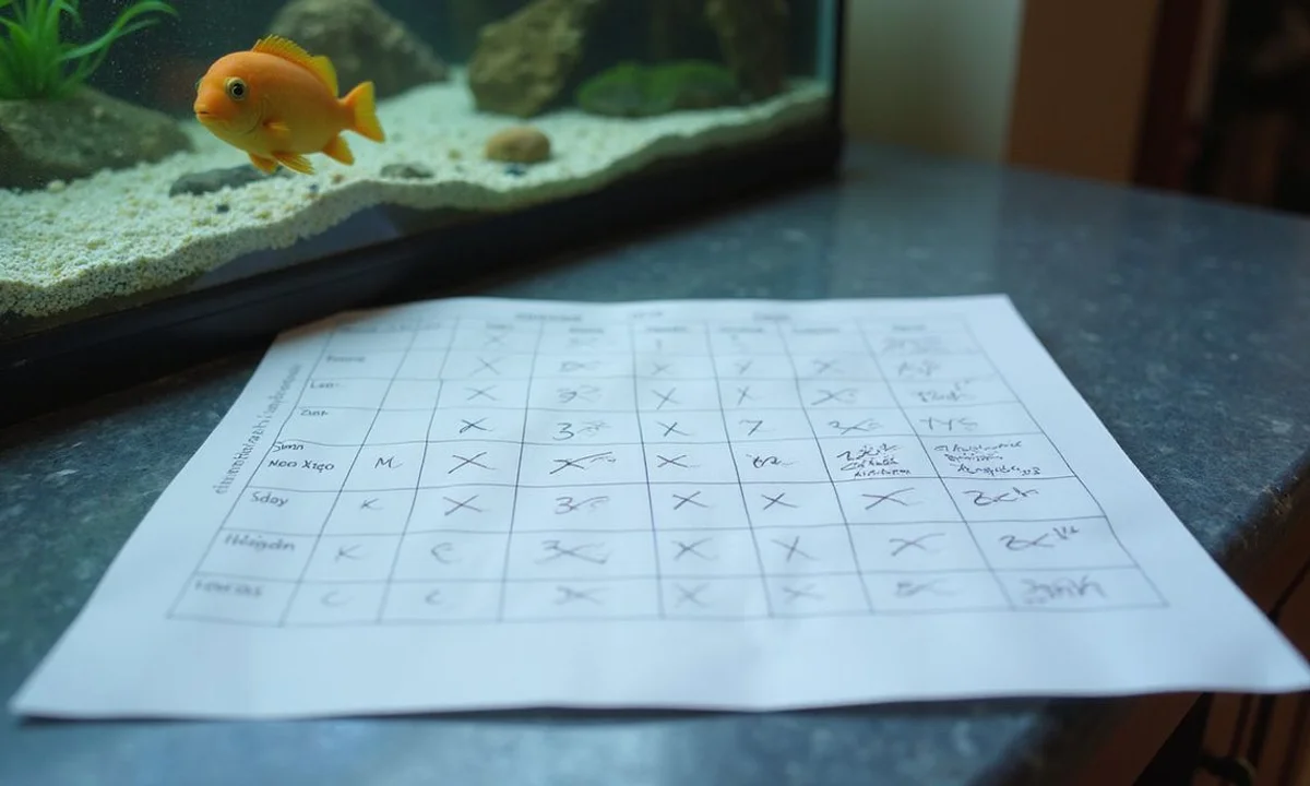 Hand-drawn compatibility chart on paper next to an aquarium