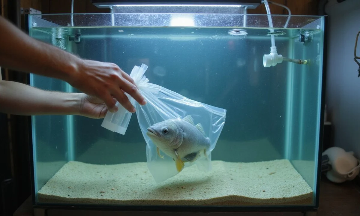 Hand drip-acclimating a fish bag into a quarantine tank