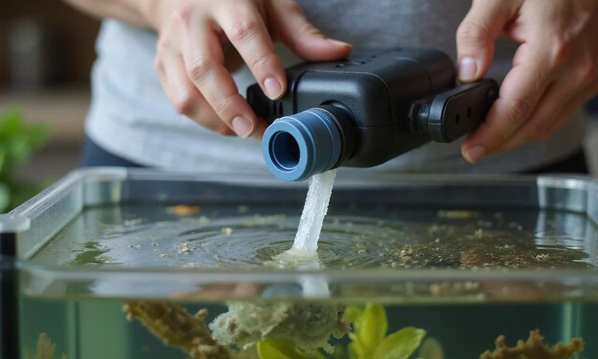 Hands installing a hang-on-back filter