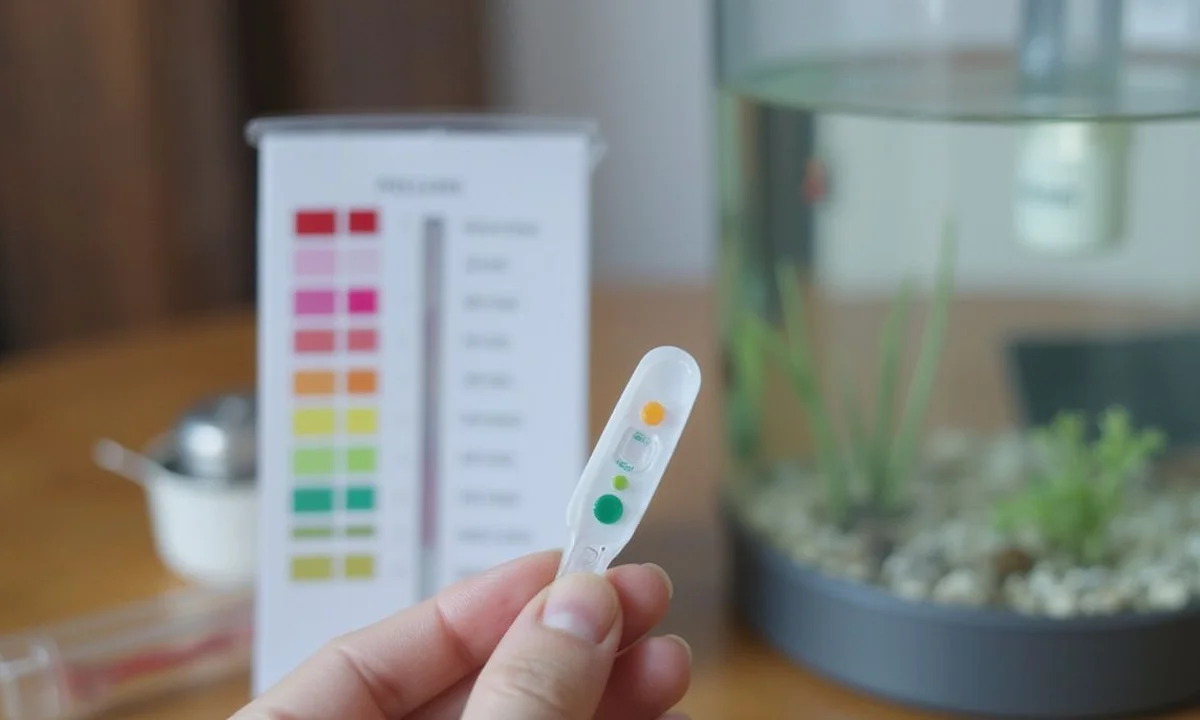 Person testing tank water with a test strip