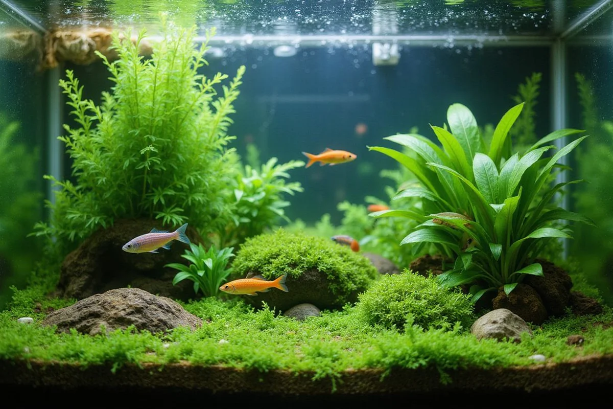Planted community freshwater tank with peaceful fish