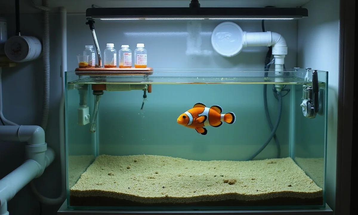 Quarantine tank with copper test kit visible