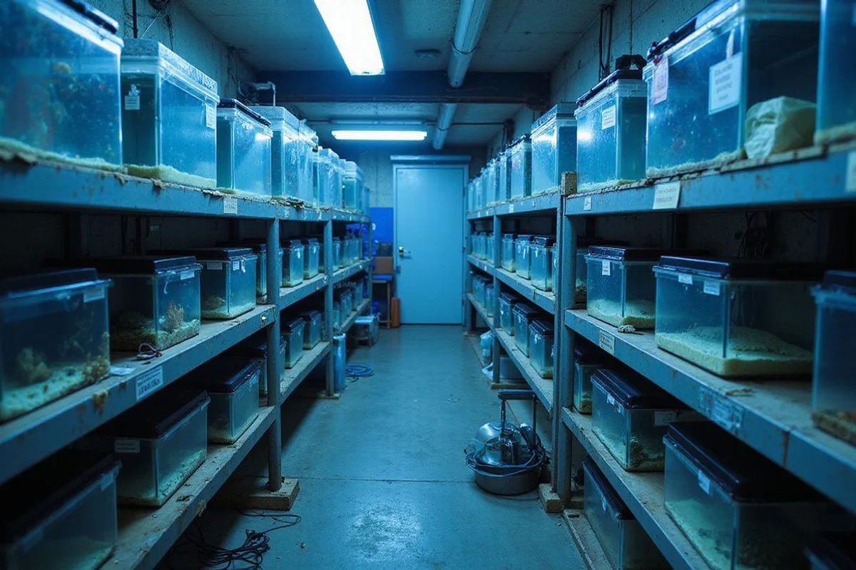 Behind-the-scenes quarantine tanks at Gulf Coast Aquatics