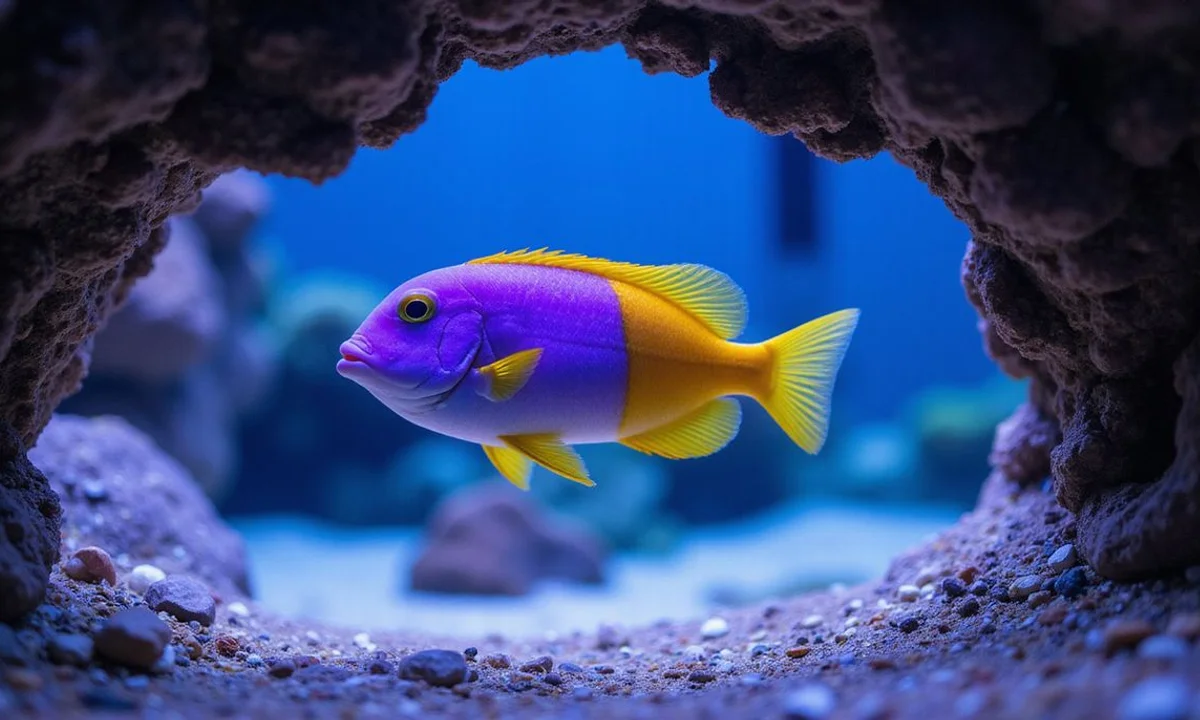 Royal gramma swimming through live rock