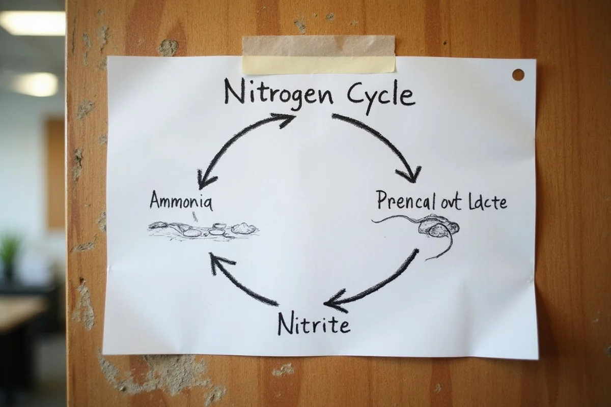 Nitrogen cycle infographic on the side of an aquarium