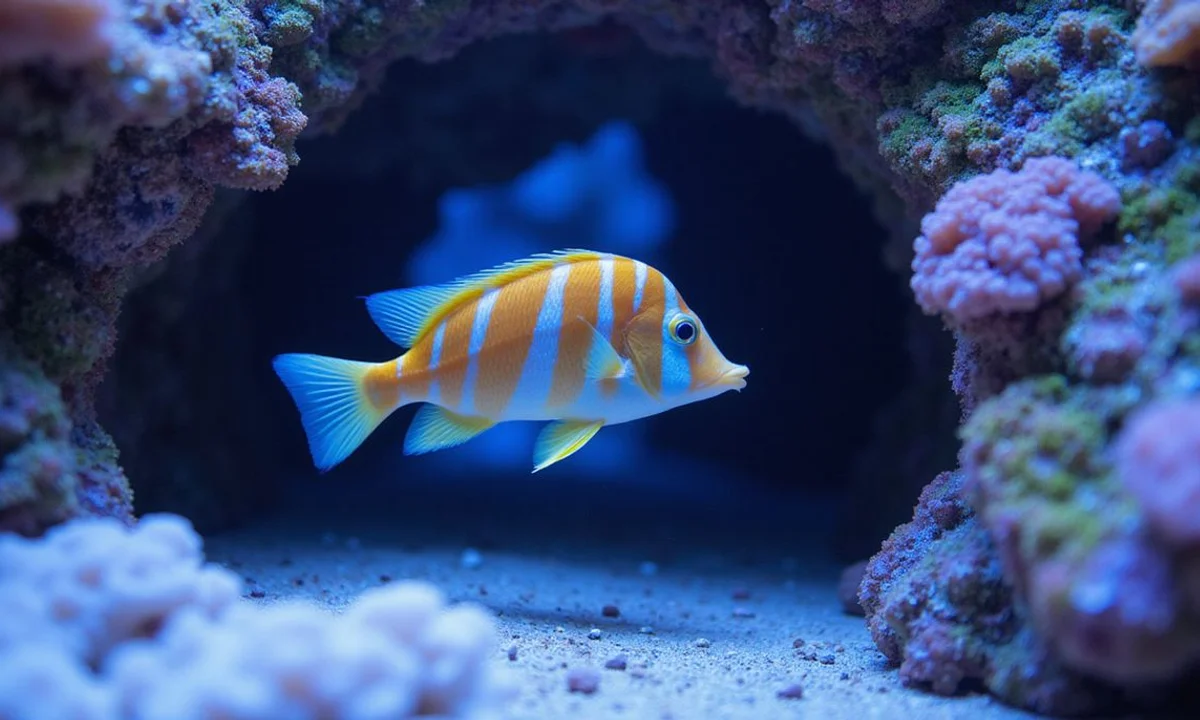 Six-line wrasse swimming through corals