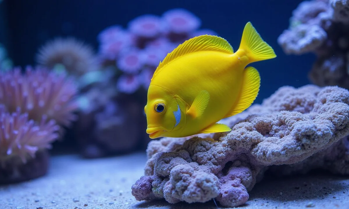 Yellow tang grazing on rockwork