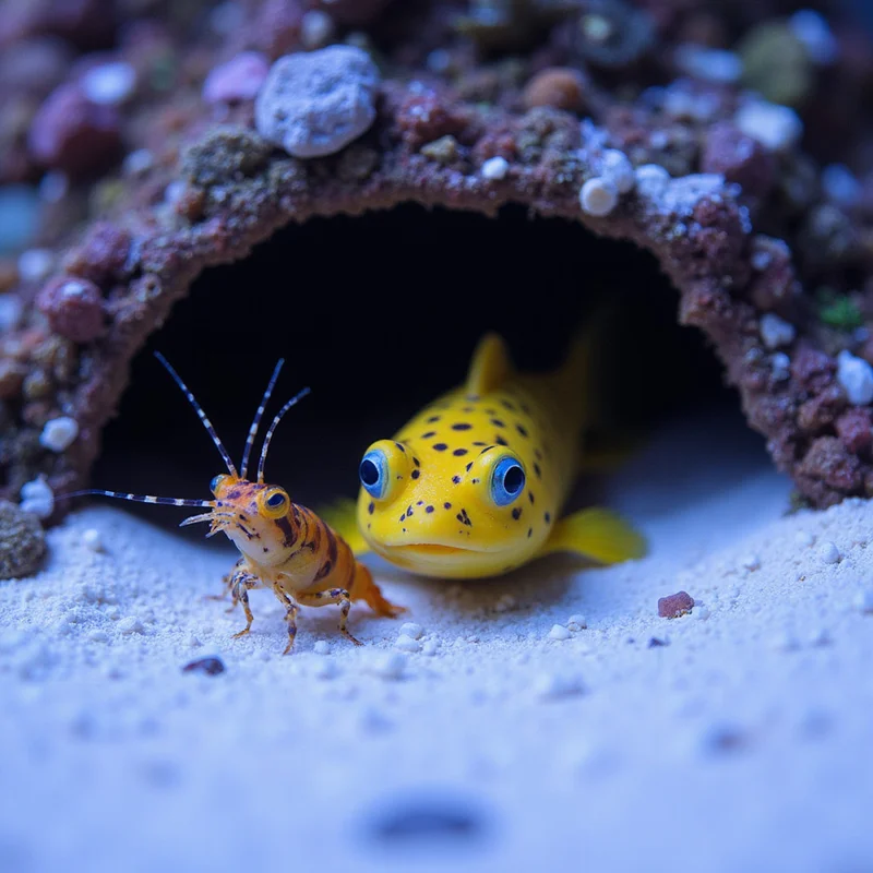 Yellow watchman goby paired with a pistol shrimp
